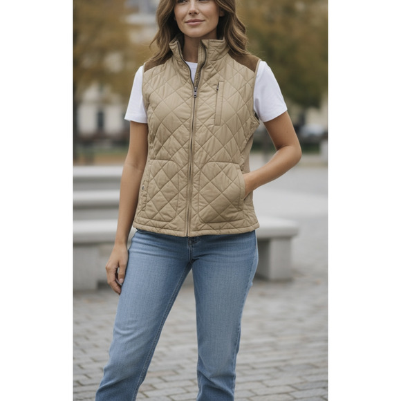 Lauren Ralph Lauren Quilted Vest Tan Zip Ribbed Sides Puffer Womens Plus Size 2X - Picture 16 of 16